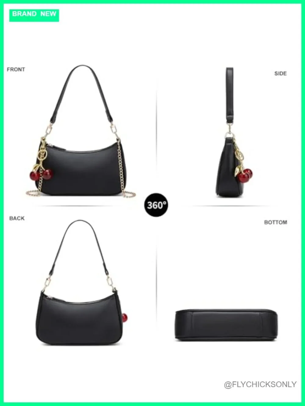 Women's Hobo Shoulder Bag PU Leather with Removable Straps & Cherry Charm